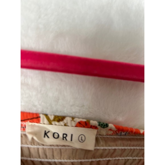 Kori Orange Floral Puff Sleeve Mini Dress Square Neck Smocked Back Womens Large - Picture 3 of 4